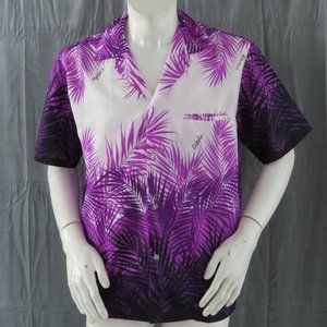 Vintage Hawaiian Shirt - Purple Fern Leaf Pattern by Helena - Men's Large